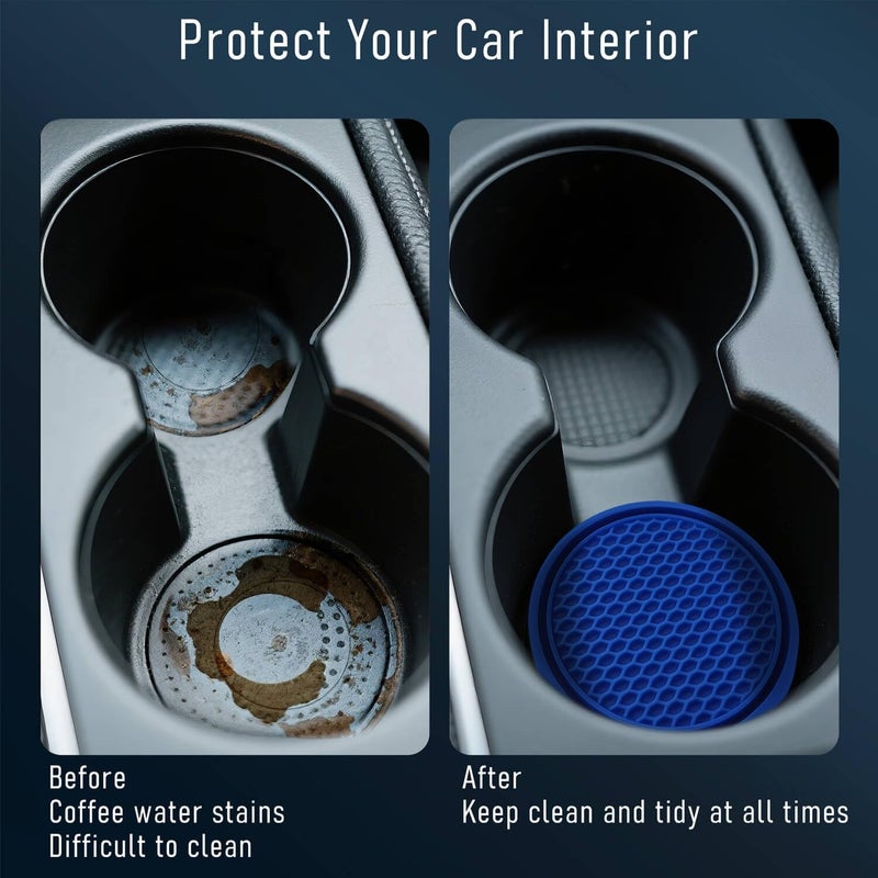 KULOLO Car Cup Holder Coaster 4 Pack - Non Slip & Shockproof,Flexible PVC Rubber Insert for Car/Truck/SUV/Van (2.75"x0.2") Universal Fit Auto Cup Holders Accessories for Women and Man (Blue) - Image 4